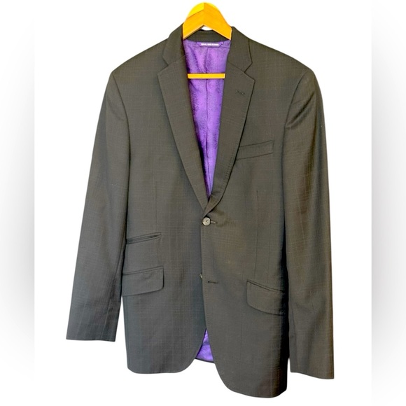 Ted Baker Endurance 39R wool EUC black with light pinstripes and  Purple Lining - Picture 1 of 15